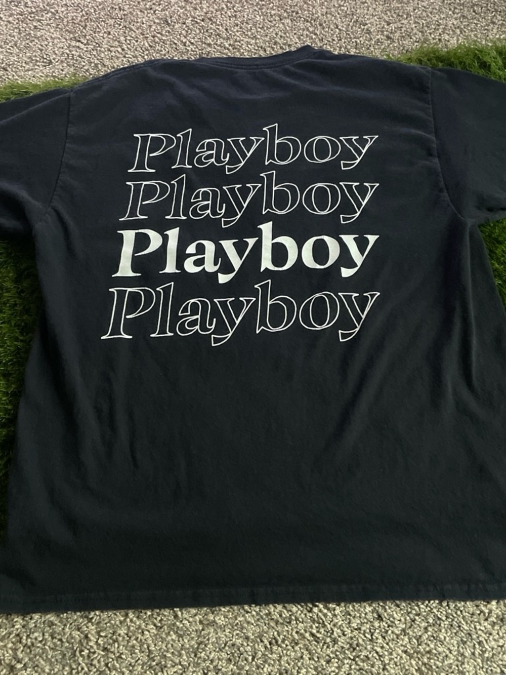 PLAYBOY Black Short Sleeve Tee with White Logo Stack